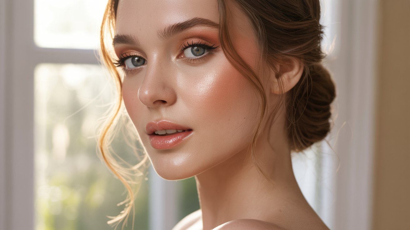 A woman with expertly applied makeup, showcasing a vibrant and polished look on her face.