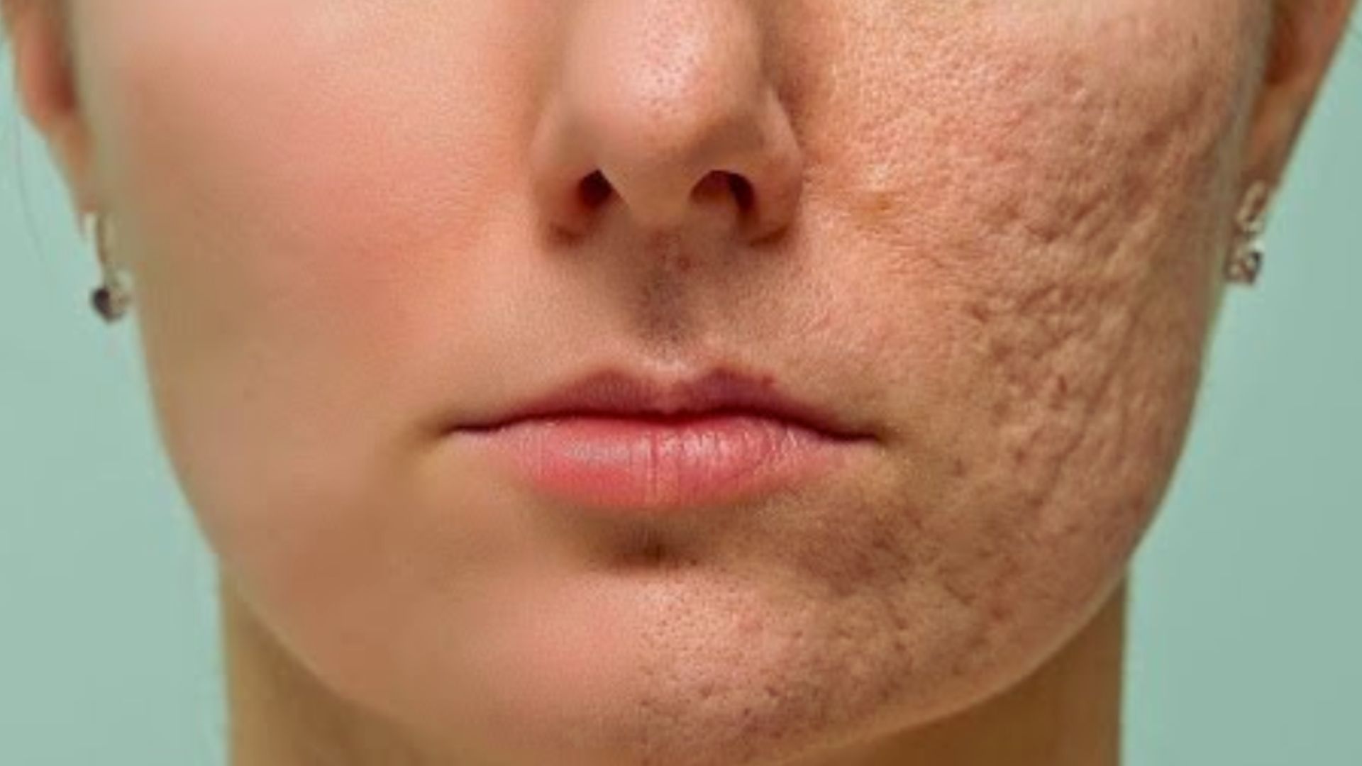 A woman with visible acne on her face, showcasing a range of skin textures and tones.