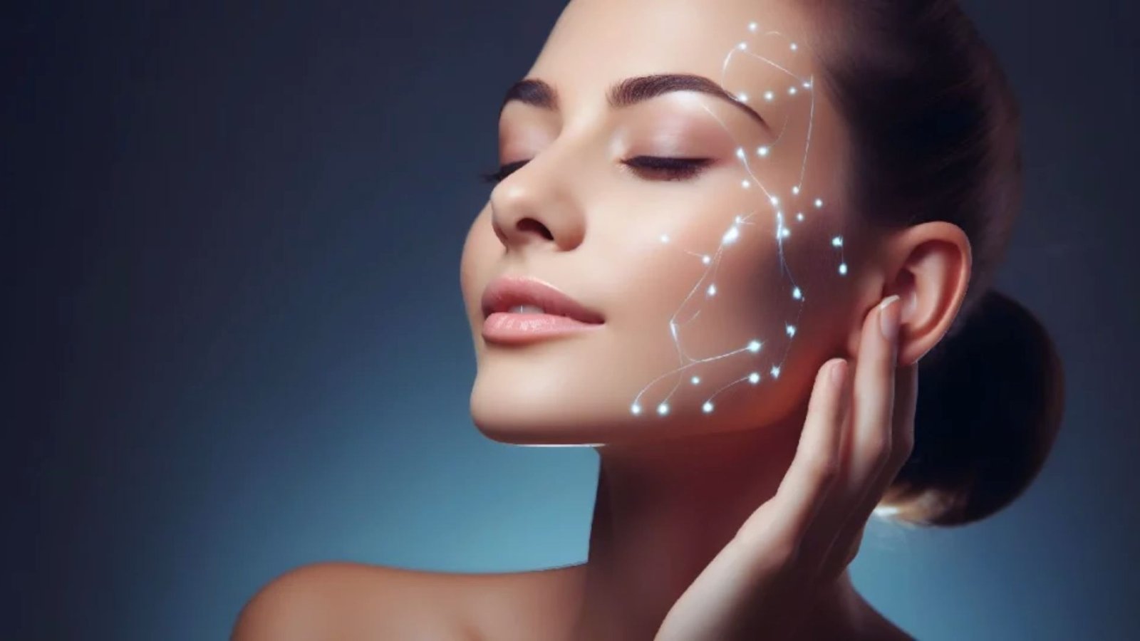 A woman showcasing a star design on her face, radiating happiness and engaging with the viewer.