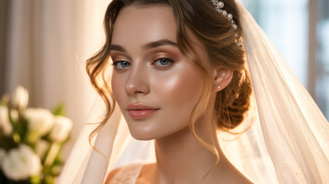 A beautiful bride wearing a delicate veil and a sparkling tiara, radiating elegance and joy on her special day.
