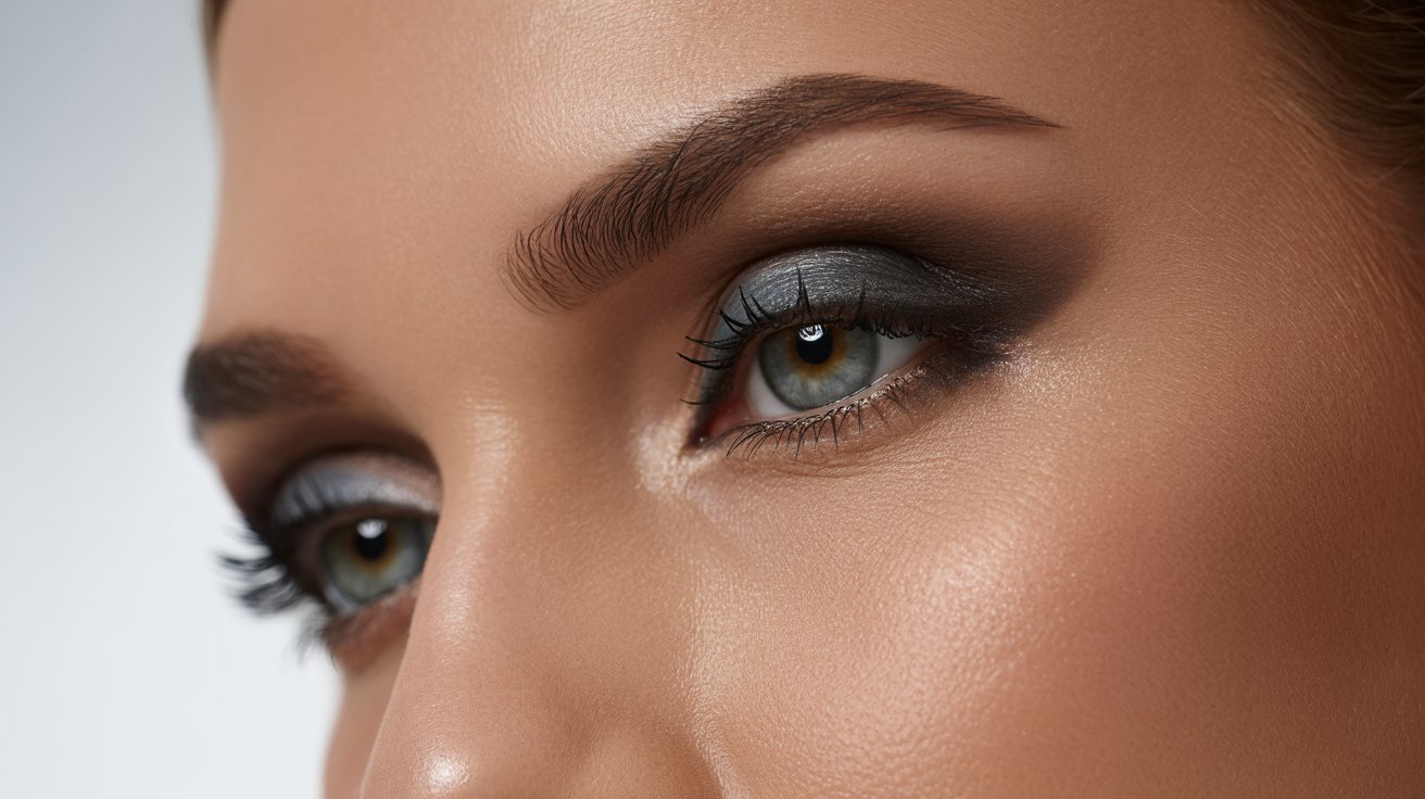  A woman with dark eyes and makeup, showcasing a confident expression and stylish appearance.
