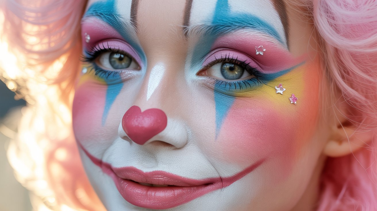 Pastel Pink and Blue Clown Makeup