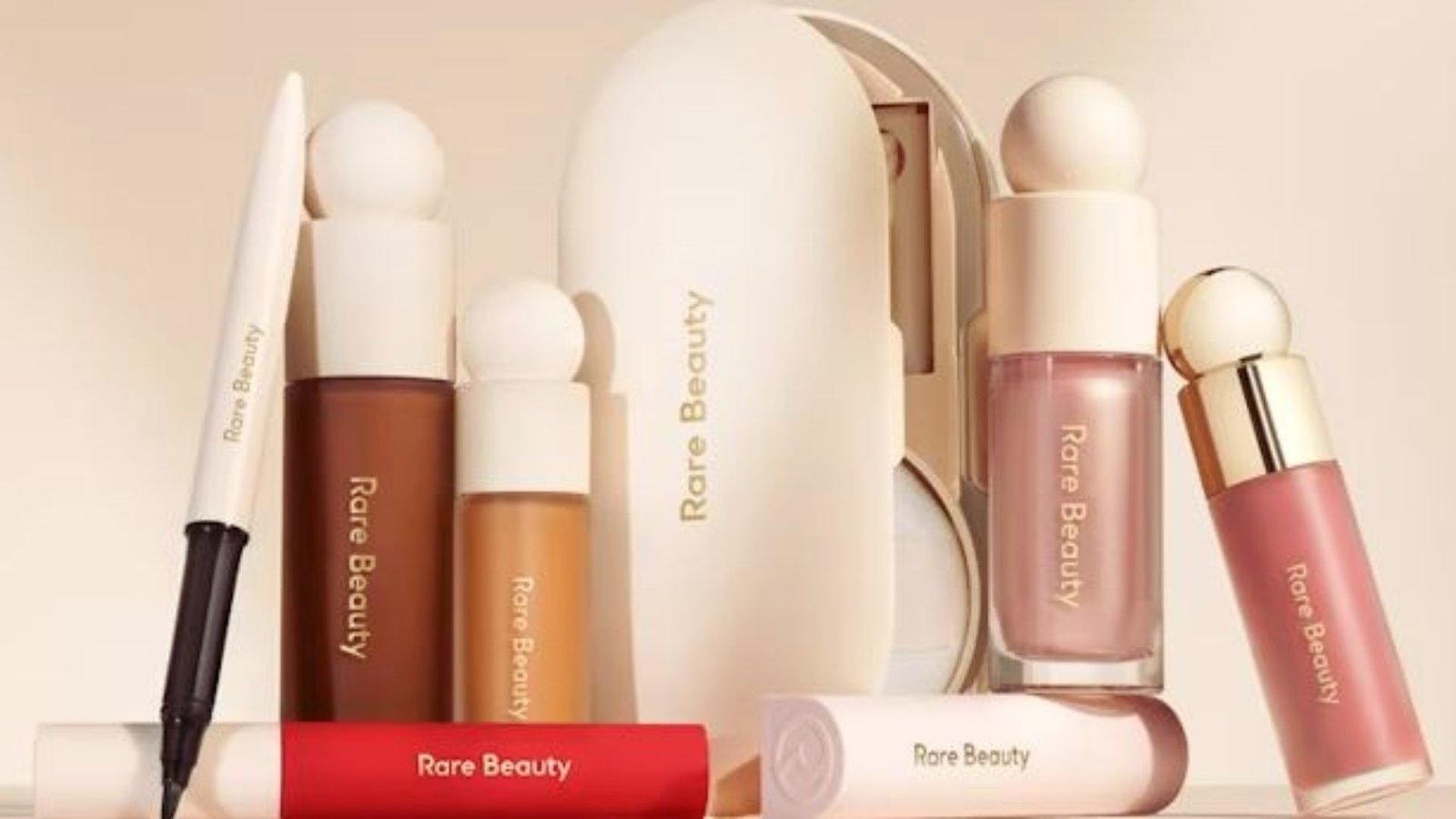 The rose beauty collection features a lipstick, lip gloss, and eye shadow in elegant packaging.
