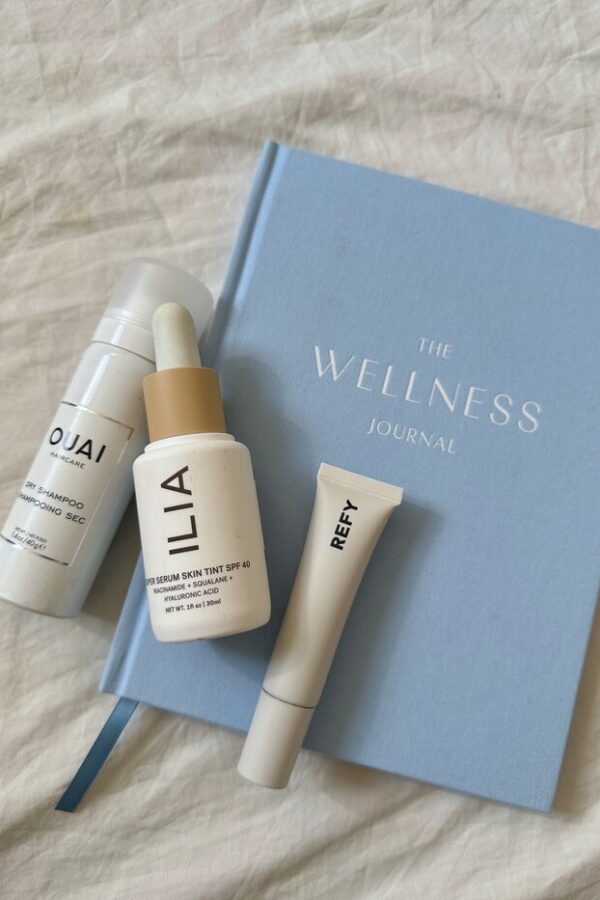 self care journal and beauty products