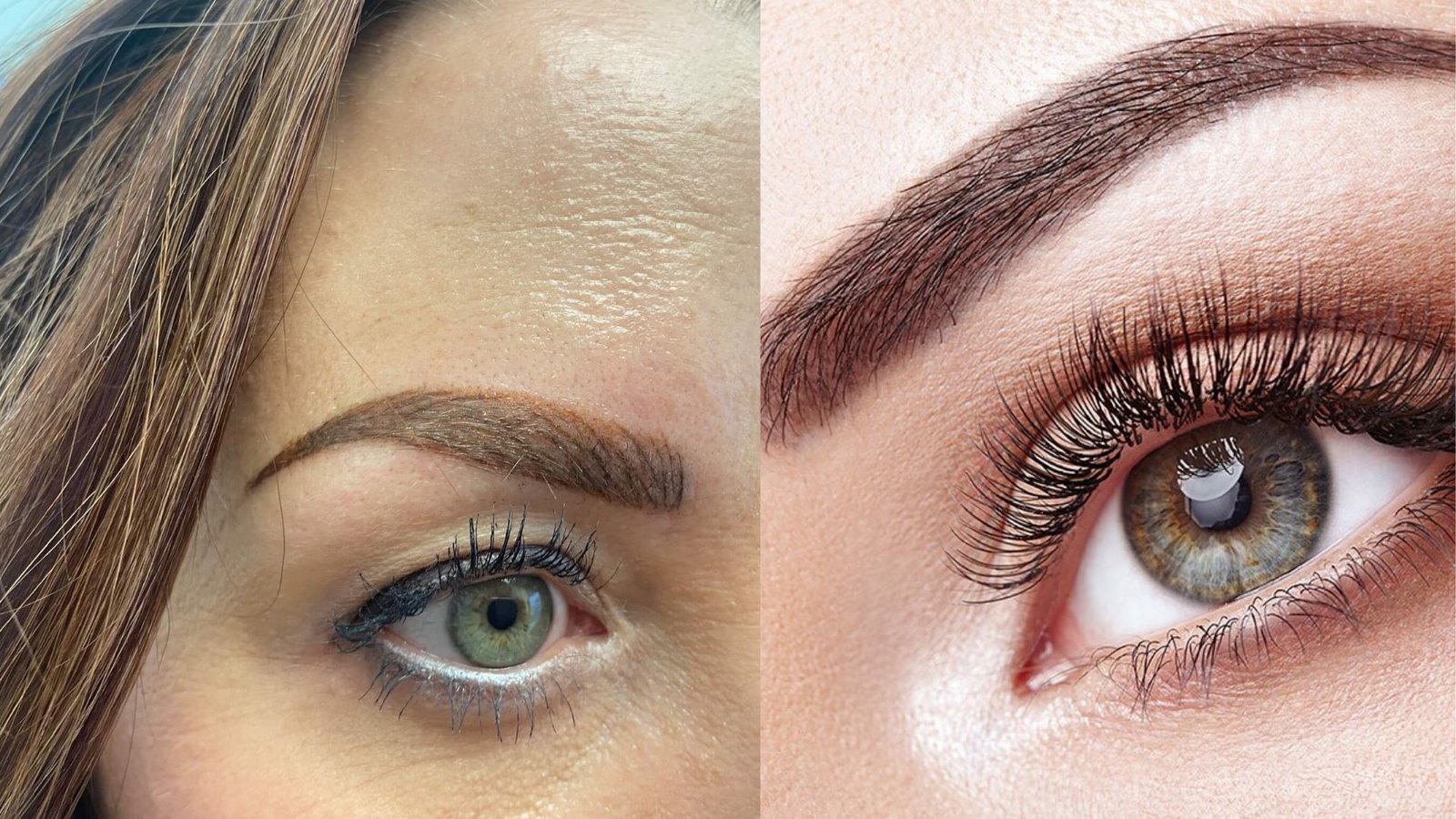 Before and after images showcasing the transformation of eyebrows through microblading technique.