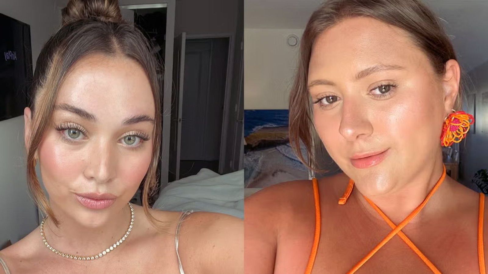 Two women with distinct hair colors and makeup styles, showcasing diversity in appearance and personal expression.