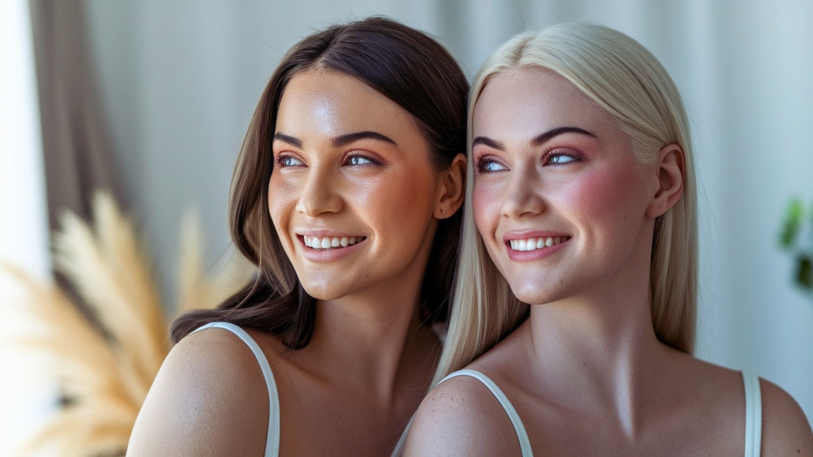 Two women smiling and posing for the camera, exuding joy and friendship.