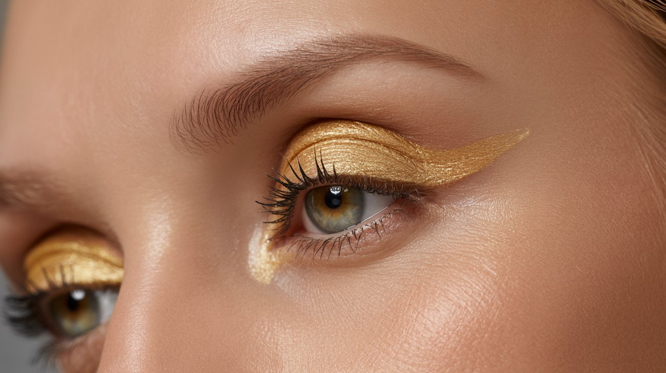 A close-up of a woman's eye adorned with rich brown eye shadow, highlighting her features and enhancing her gaze.